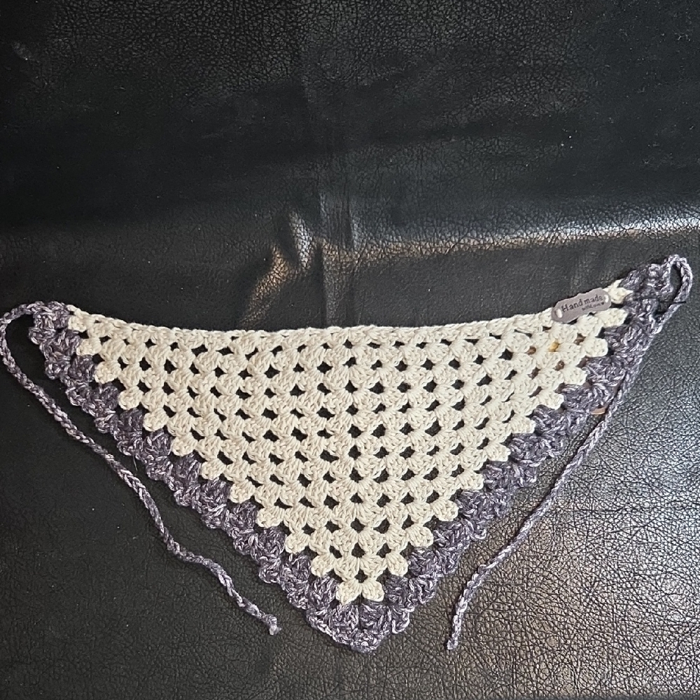 Handmade Crochet Bandana Scarf - Cream and Black